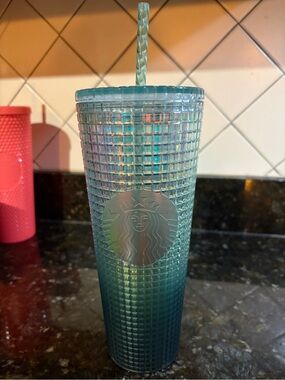 Starbucks Teal Iridescent Studded Cold Cup W/ Twist Straw LIMITED EDITION OMBRÉ